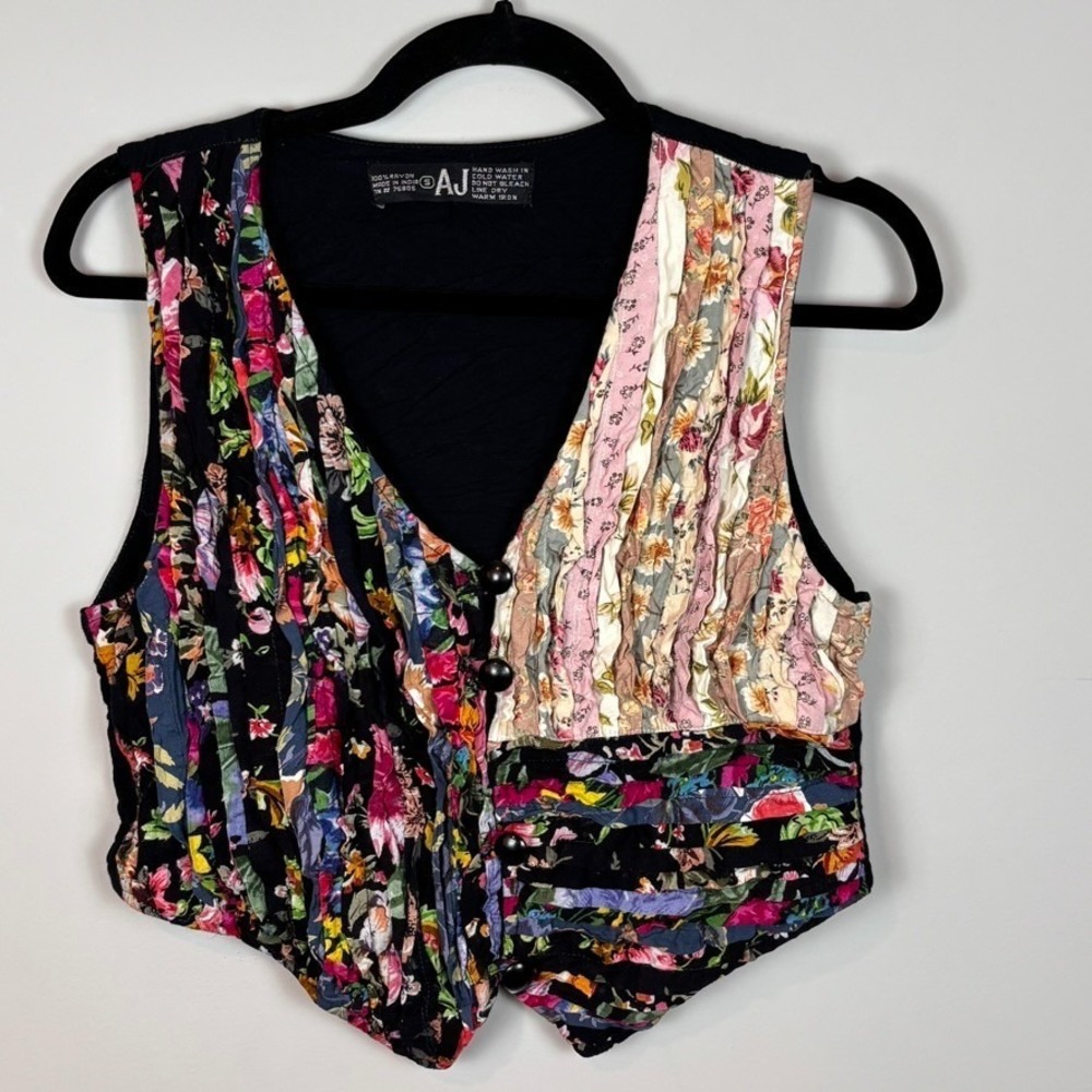 AJ Morgan Multicolor Floral Patchwork Vest - Black, Pink, Cream